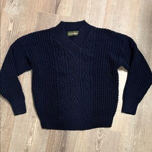 Outback Red Cotton Ramie Navy Cable Knit Sweater